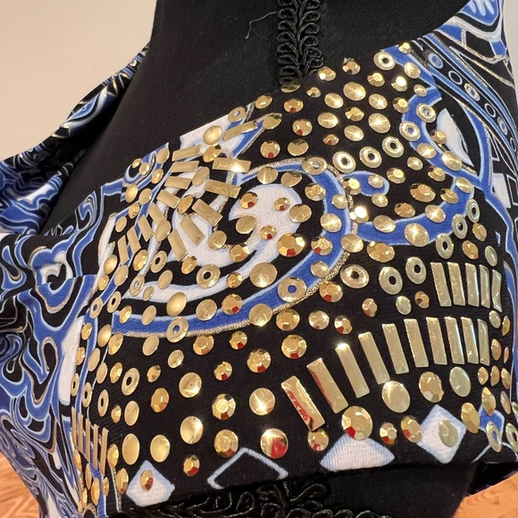 Cache elegant dress with beaded shoulders and nice belt size L  timeless piece - Picture 10 of 15